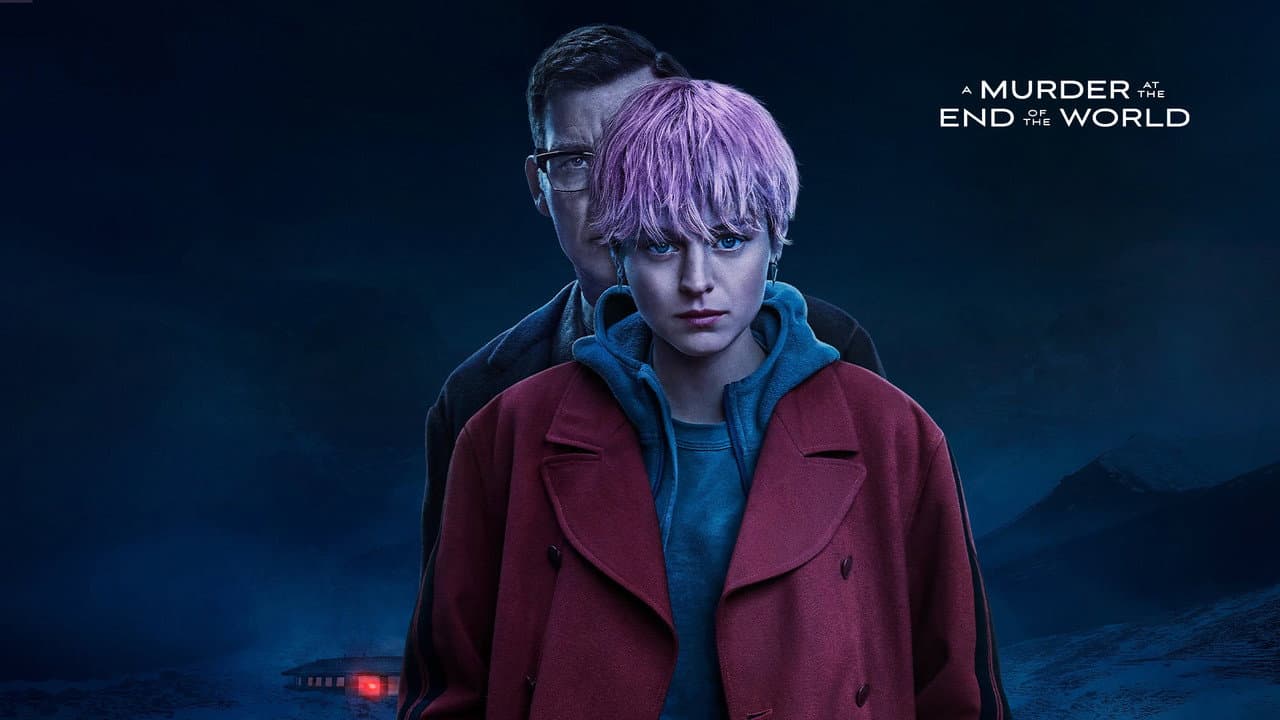 A Murder at the End of the World — backdrops with title 4
