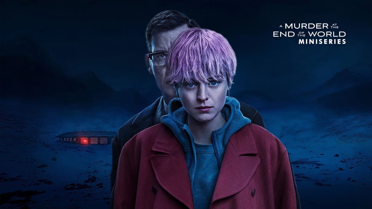 A Murder at the End of the World — backdrops with title 3